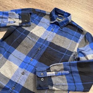 Express Flannel Shirt Mens Medium Blue Plaid‎ Button Long Sleeve Outdoor Cotton